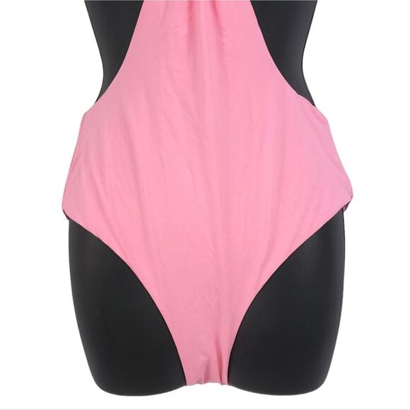 WeWoreWhat Cut Out One Piece Swimsuit Baby Pink Halter Runched Cup Tie - Picture 5 of 16